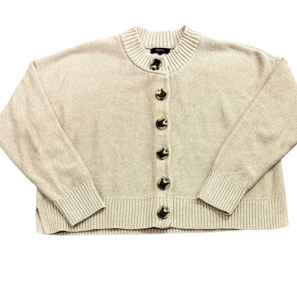 Quince Beige Button-Up Women's Cotton Cardigan Size Small - Picture 2 of 8